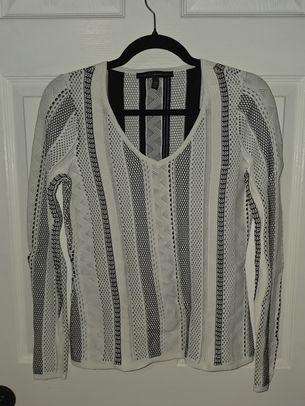 White House Black Market Black & White Striped Knit Top